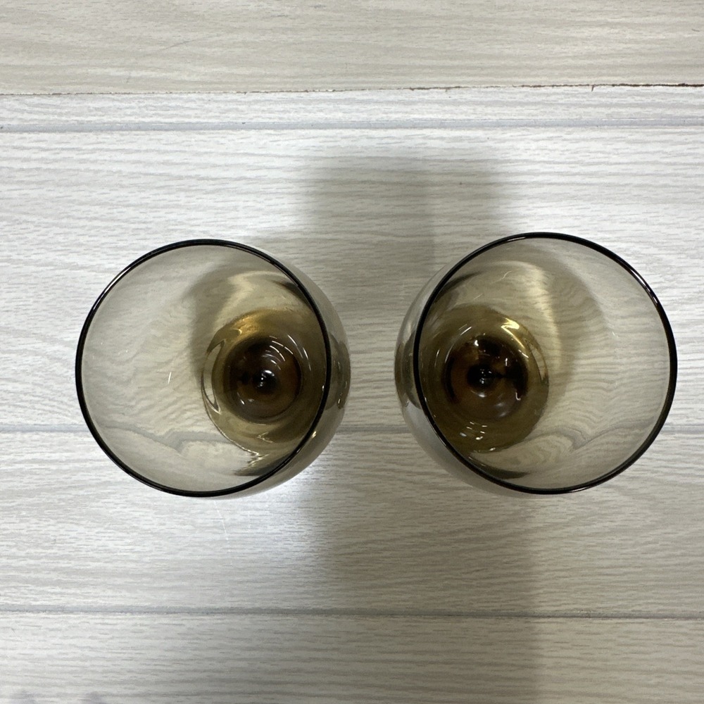 Mocha‎ 6" Iced Tea Wine Water Glasses Goblets Vintage Smokey Brown (Set of 2) - Picture 2 of 3